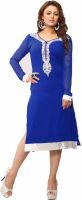 Jiya Party, Festive Self Design, Embroidered, Embellished Women's Kurti(Blue)