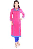 Kurtis By Menika Casual Embroidered Women's Kurti(Pink)
