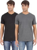 Ap'pulse Solid Men's V-neck Grey, Black T-Shirt(Pack of 2)