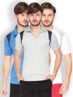 Campus Sutra Solid Men's Polo Neck Grey, Blue, Blue, Blue, White, Grey T-Shirt(Pack of 3)