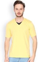 Campus Sutra Solid Men's V-neck Yellow T-Shirt