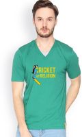 Campus Sutra Solid Men's V-neck Dark Green T-Shirt