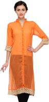 Cenizas Casual Solid Women's Kurti(Orange) Cenizas Casual Solid Women's Kurti(Orange)