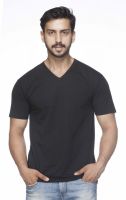 Demokrazy Solid Men's V-neck Black T-Shirt
