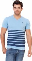 Elaborado Graphic Print Men's V-neck Blue, Light Blue T-Shirt