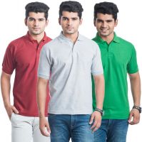 Eprilla Solid Men's Polo Neck Maroon, Light Green, Grey T-Shirt(Pack of 3)