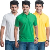 Eprilla Solid Men's Polo Neck White, Light Green, Yellow T-Shirt(Pack of 3)