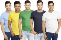 Eprilla Solid Men's Round Neck Dark Blue, White, Green, Yellow, Light Blue T-Shirt(Pack of 5)