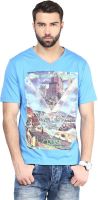 FUNK Printed Men's V-neck Blue T-Shirt