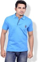 Gumality Solid Men's Polo Neck Blue T-Shirt