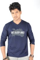 Hueman Printed Men's V-neck Dark Blue T-Shirt