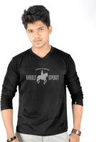 Hueman Printed Men's V-neck Black T-Shirt
