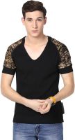 IVPL@Y Solid Men's V-neck Black T-Shirt