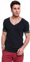 Izinc Solid Men's V-neck Dark Blue T-Shirt