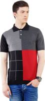 Kalt Self Design Men's Polo Neck Black T-Shirt