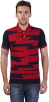 Kalt Self Design Men's Polo Neck Red T-Shirt
