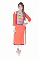 Kurtis By Menika Casual Embellished Women's Kurti(Red)