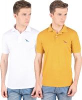PRO Lapes Solid Men's Polo Neck White, Green T-Shirt(Pack of 2)