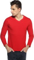 Pepperclub Solid Men's V-neck Red T-Shirt