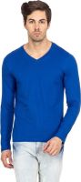 Pepperclub Solid Men's V-neck Blue T-Shirt