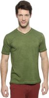 Peter England Solid Men's V-neck Green T-Shirt