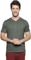 Peter England Solid Men's V-neck Grey T-Shirt