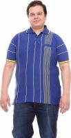 PlusS Striped Men's Polo Neck Blue T-Shirt