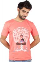 Pulpypapaya Printed Men's Round Neck Pink T-Shirt