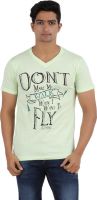 R - Cross Printed Men's V-neck Light Green T-Shirt