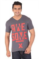 Radbone Printed Men's V-neck Grey T-Shirt