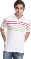 Skatti Striped Men's Polo Neck White T-Shirt