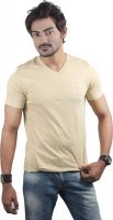 Spur Solid Men's V-neck Beige T-Shirt