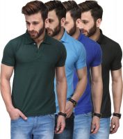 TSX Solid Men's Polo Neck Multicolor T-Shirt(Pack of 4)