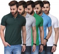 TSX Solid Men's Polo Neck Multicolor T-Shirt(Pack of 5)