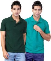 Top Notch Solid Men's Polo Neck Green, Light Green T-Shirt(Pack of 2)