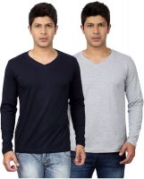 Top Notch Solid Men's V-neck Orange, Grey T-Shirt(Pack of 2)