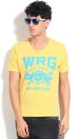 Wrangler Printed Men's V-neck Yellow T-Shirt