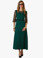 Belle Fille Green Colored Solid Maxi Dress With Belt