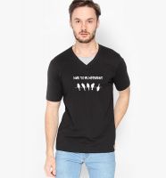Campus Sutra Black Printed V Neck T-Shirt