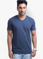 Cult Fiction Blue Solid V Neck T-Shirts