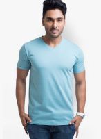 Cult Fiction Blue Solid V Neck T-Shirts