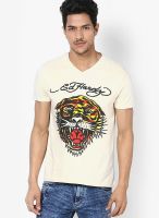 Ed Hardy Cream V Neck T-Shirt