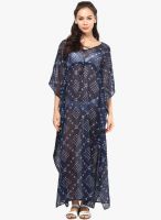 Femella Navy Blue Colored Printed Maxi Dress