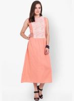 Global Colours Peach Colored Solid Maxi Dress