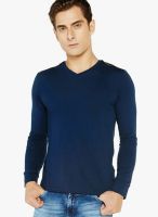 Globus Blue Solid V Neck T-Shirts