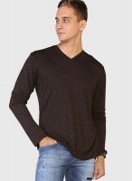 Globus Brown Solid V Neck T-Shirts