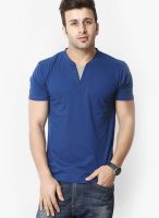 Gritstones Blue Solid Henley T-Shirts