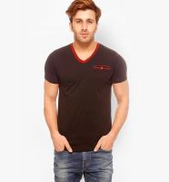Gritstones Coffee Solid V Neck T-Shirt