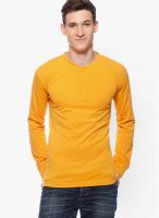 Gritstones Yellow Solid Henley T-Shirts