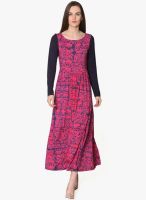 Label Ritu Kumar Fuchsia Colored Printed Maxi Dress